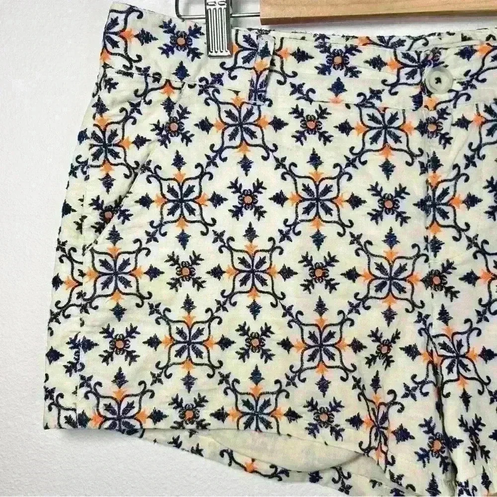 Lucky Brand Women’s Blue and Bright Orange Embroidered Cotton Shorts Size 30